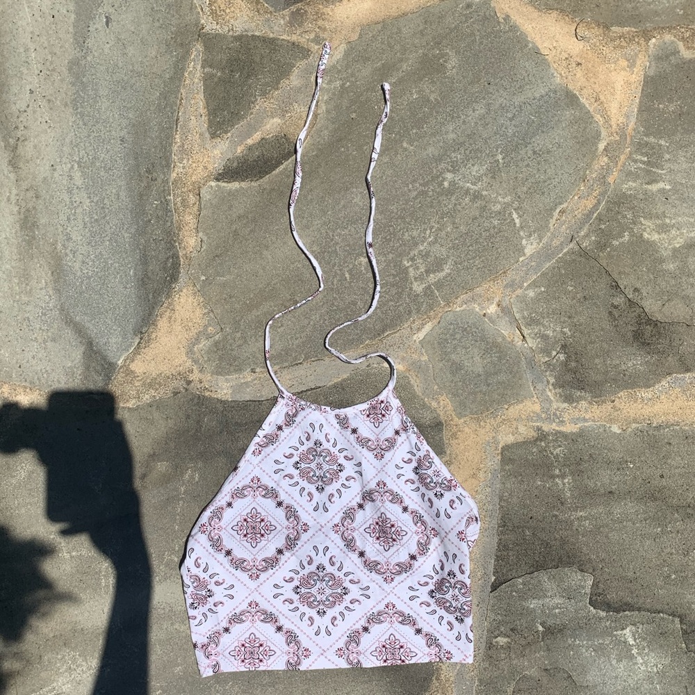 paisley patterned halter crop tank